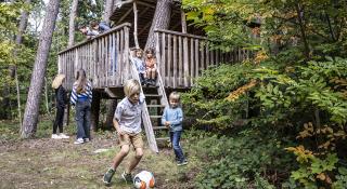 foto's van kinderen en jongeren aan de boomhut van Juno